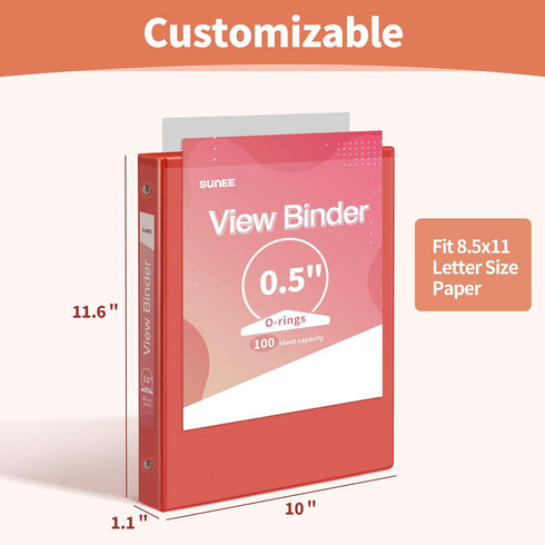 SUNEE 3 Ring Binder 1/2 Inch, 6 Pack Clear View Binder PVC-Free for School or Office Supplies, Classic Colors
