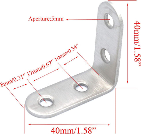 20pcs Thick Stainless Steel Corner Code, 90 Degree Right Angle Reinforcement Angle Iron Triangle L Bracket 40mm x40mm.