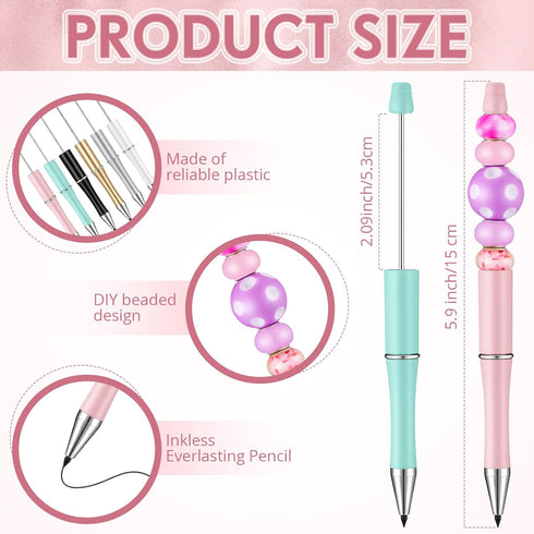 Ctosree 24 Pieces Beadable Pencil Inkless Pencil Plastic Bead Everlasting Pencil Eternal Infinity Reusable Pencil for Writing Drawing DIY Gift Home Office School Kids Students Writing Sketch Supplies by Ctosree