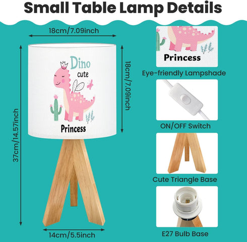 OEPWQIWEPZ Tripod Bedside Desk Table Lamp Princess Girl Dino Cute Dinosaur Fairy Baby Sweet Graphic Poster Wood