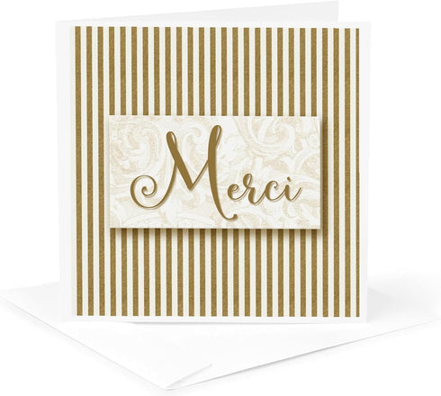 Greeting Card - French Language Merci Thank You with Bold Golden Stripes