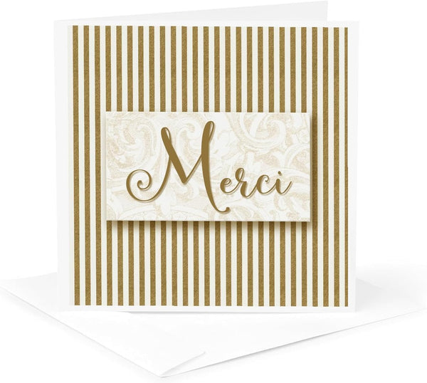 Greeting Card - French Language Merci Thank You with Bold Golden Stripes