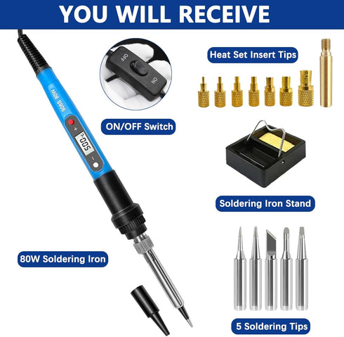 Lunamor Set 80W 110V Set 16-in-1 180-500 Soldering Iron Heat Insert Tool, LCD Digital Soldering Welding Iron Kit