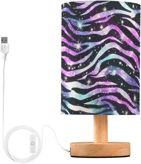 ALAZA Bedside Table Lamp for Bedroom Purple Blue Sparkling Zebra Print Nightstand