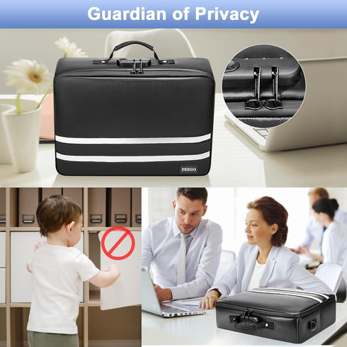 DEEGO Fireproof Document Bag with Lock, Portable Waterproof File Organizer for Important Documents, Home Office