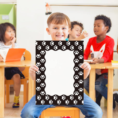 Whaline 69Ft Dog Paw Bulletin Board Border, White Black Pet Paw Decoration Borders for School Classroom Office