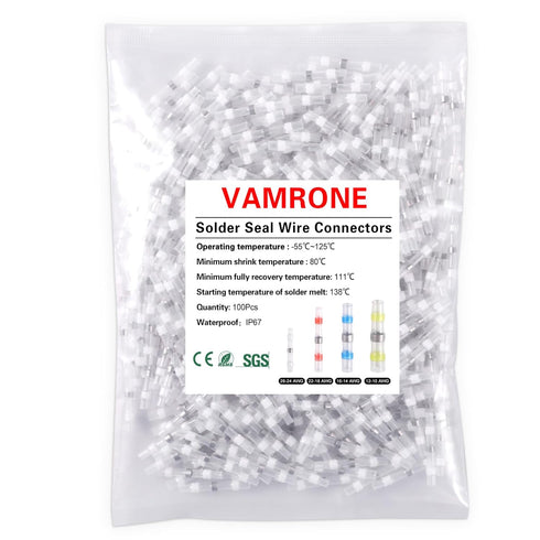 100PCS Waterproof Solder Seal Wire Connectors AWG 26-24, White Heat Shrink Butt Terminals for Marine Boat Wire