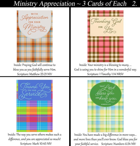 Generic 36 Set Ministry/Service Appreciation ~ Card ~ Religious Greeting Card Assortment w/Scripture ~ Pastor