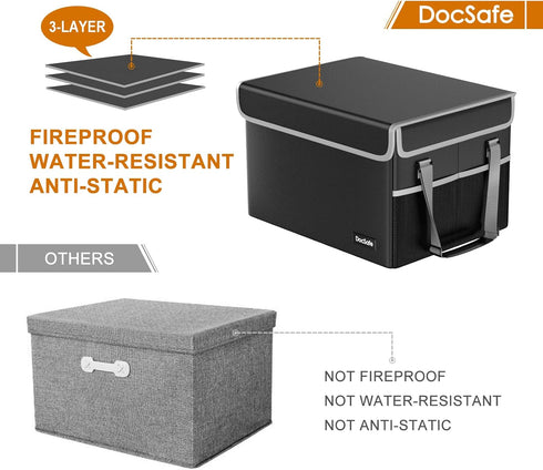 DocSafe Fireproof File Box, Collapsible Document Storage Organizer for Hanging Letter/Legal Folder