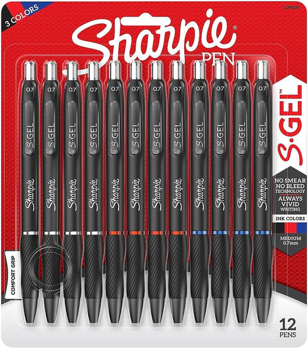 Sharpie S-Gel Gel Pens, 12 Count Assorted Colors Medium Point (0.7mm) for Writing, Drawing, and Coloring