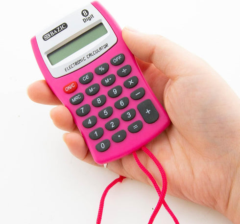BAZIC Pocket Size Calculator, 8-Digit with Neck String, LCD Display, Small Standard Function Electronics, 6-Pack