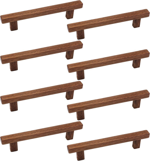 Semetall 8Pcs Walnut Wood Drawer Pulls, 5 inch Hole Center Pull Handles for Dresser Drawers, Cabinets, Kitchen