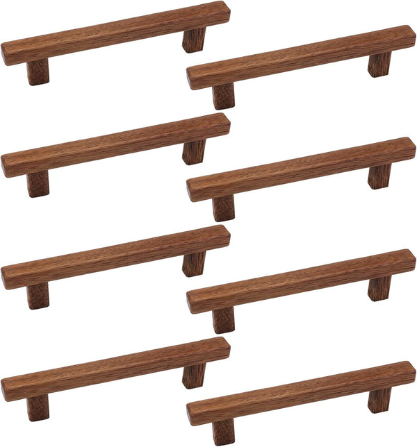 Semetall 8Pcs Walnut Wood Drawer Pulls, 5 inch Hole Center Pull Handles for Dresser Drawers, Cabinets, Kitchen