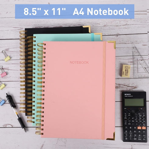 Spiral Notebook, 8.5" x 11", 300 Page Dotted Journal, Thick Paper A4 Leather Notebook for Men Women, Pink Bullet Journal