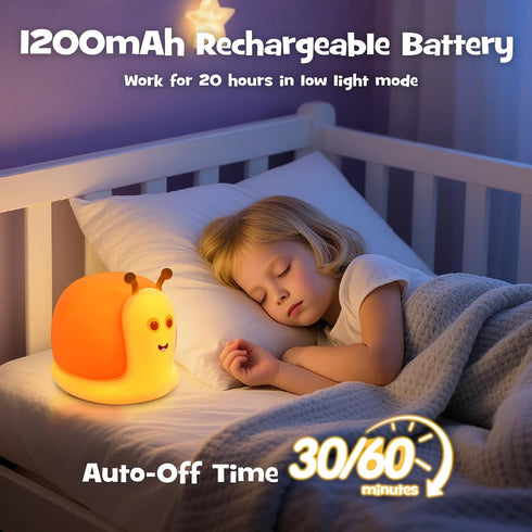 2 30/60 Cute Snail Night Light Brightness Adjustable Fun Orange Slug Light with Min Timer Squishy Nursery Breastfeeding