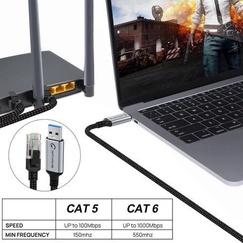 5 3.0 RJ45 10 11 USB to Ethernet Cable FT, USB A to Male Nylon Adapters, Gigabit Directly Connected, Compatible