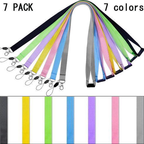 YOUOWO 7 Pack Lanyards for Keys ID Badge Holder Safety Breakaway Coloured Lanyard in Black Blue Yellow Green