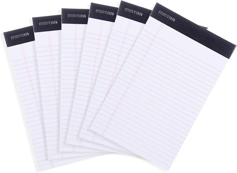 Mintra Office Legal Pads - BASIC WHITE 6pk, 5in x 8in, NARROW RULED, 50 Sheets per Notepad