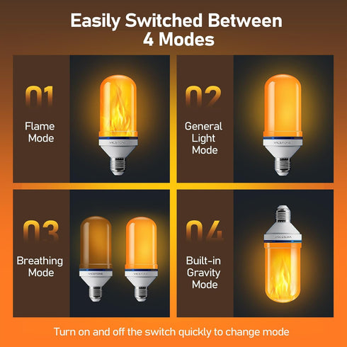 Upgraded LED Flame Light Bulbs, 4-Mode Flickering, E26 Fire Light Bulb for Indoor Outdoor, 2 Pack