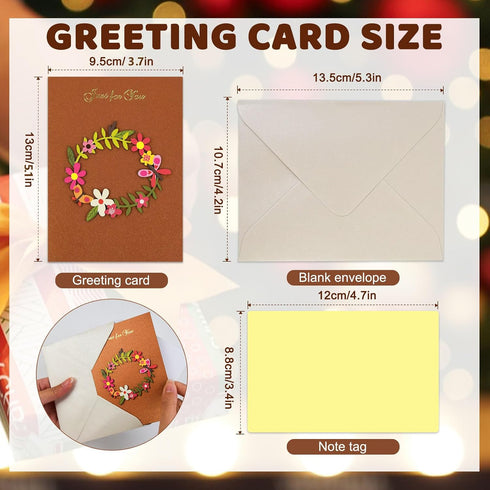Wanateber 3 Pack 5.1x3.7 Inch Greeting Cards, Thank You Cards with Envelopes, Retro Florals Best Wishes Card- Suitable