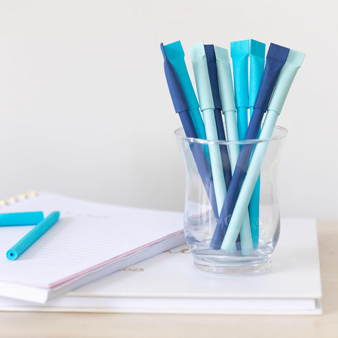 Eco-friendly Pen Crafted from 100% Recycled Paper, Plastic-Free, Black Ink, Pack of 10, Blue Lagoon Set