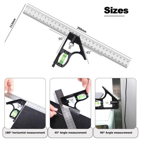 12" Metric Combination Square Ruler for Electricians and Carpenters, 45-90 Degree Marking Square, Bubble Level, Square Tool, Woodworking Square, Combo Square (300mm)