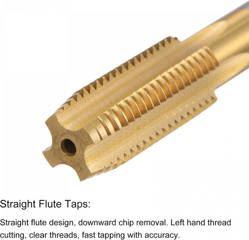 uxcell M12 x 1.5 Metric Left Hand Taps - Titanium Coated M35 Cobalt High Speed Steel Tapping Tool