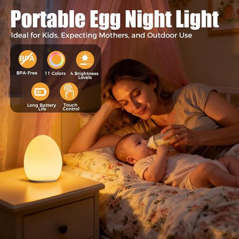 Harmobub 11 Baby Night Light, Silicone Egg Light for Kids, Portable Touch Night Lamp with Colors Changing, Nursery