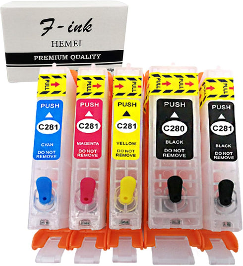F-ink 5 Colors Empty Refillable Ink Cartridges - Replacement for Canon 280XXL 281XXL for Pixma Printers