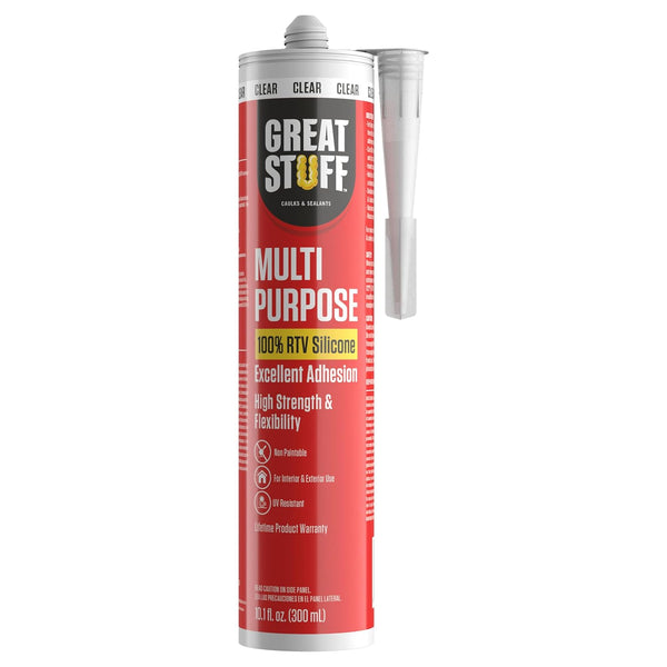 Great Stuff Clear RTV Silicone Sealant, 100% Silicone, All Purpose, Outdoor Weatherproof Caulking, 10.1 oz