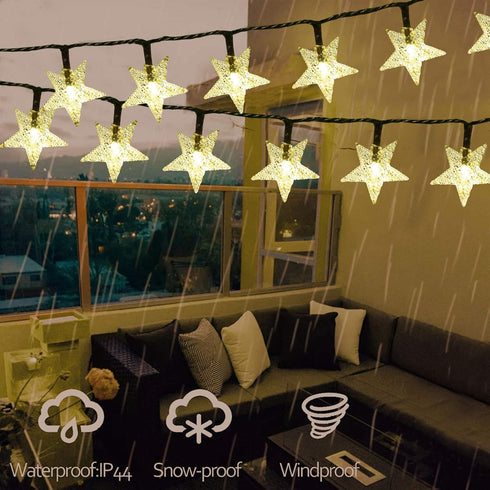 Solar String Lights Outdoor, Solar Powered Star String Lights, 30ft 50LED 8 Modes Waterproof Christmas String Lights for Gardens Patio Landscape Xmas Tree Decorations(Warm White) by Windpnn