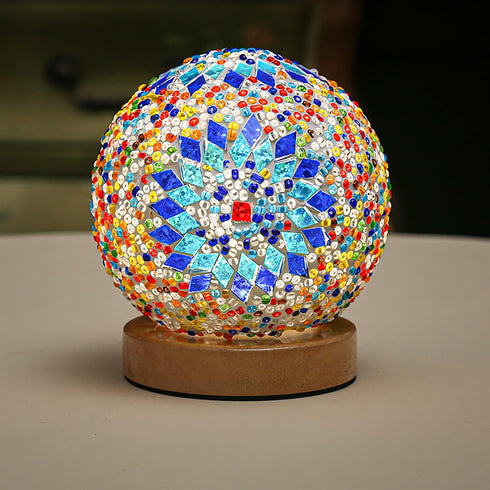 Romantic Night Light, Nordic Style Mosaic Glass Table Lamp Rechargeable Bedside Lamp