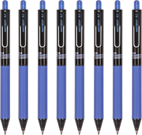 WRITECH Retractable Gel Ink Pens, Blue-Ink 0.7mm Medium Point, Smooth Writing, Quick-Dry, Set of 8