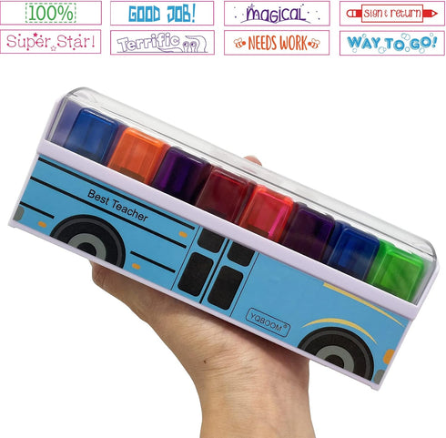 Best Teacher Kit, Elementary School Supplies, Teacher Stamps Self-Inking for Classroom with Stamp Tray