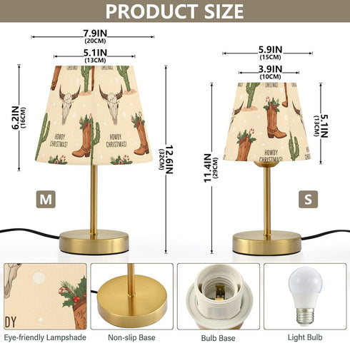 (Bulb Included),7.9x12.6in Table Lamp Cowboy Christmas Cactus Boots Desk Lamp with Fabric Shade Tablelamp for Bedroom