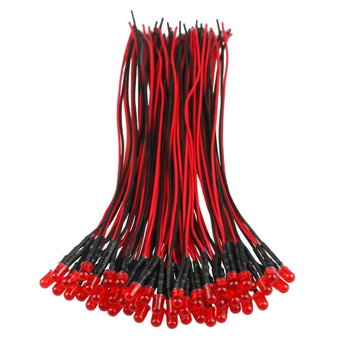 50pcs 12 Volt 5mm Red LED Lights - Emitting Diodes Pre Wired 7.9 Inch DC 12V LED Light Diffused Colored Lens