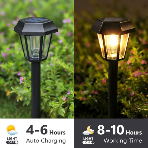 8 Pack 3000K Bulb, Solar Pathway Lights Outdoor Solar Lights Outdoor Waterproof with Tungsten Filament Decor Driveway