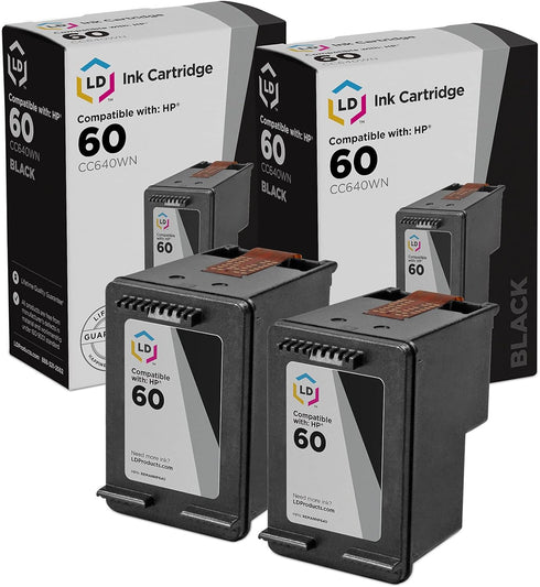 LD Products Remanufactured Compatible Ink Cartridge Replacement for HP 60 CC640WN (2 Pack - Black)
