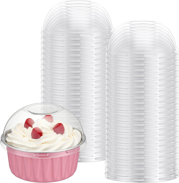 Yiyiring 100 Pack 5oz Plastic Dessert Cup Lids 5oz Dessert Cups Dome Lids