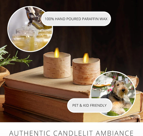 1.4" 2", Pack 2, Luminara Flameless LED Tea Light Candle, x of Birch, Pearl Ivory, Real Flame, Battery Operated