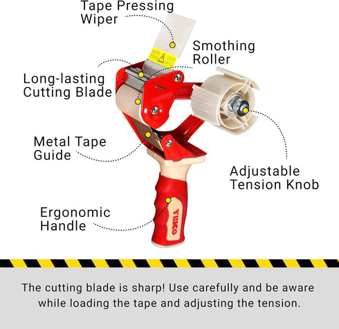 IDL Packaging T235 Heavy Duty Tape Gun Dispenser, Strong Metal Construction, Safe Durable Blade, Rubber Roller & Handle