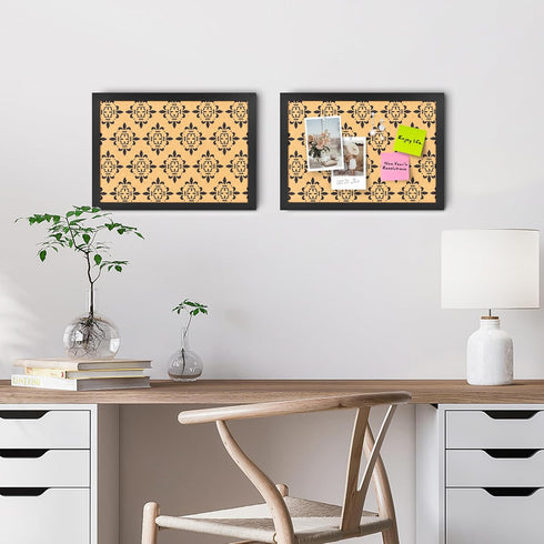 Decorative Cork Board for Walls with Black Floral Print, Black Framed Pin Board for Office, School, and Bedroom Decor