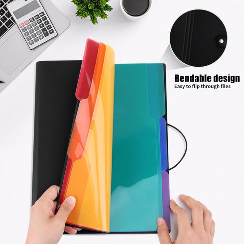 Uquelic Manilla Folders, 8.5 x 11/A4 Size, 6 Plastic Manilla Folders, Color File Folders Page Protector, 1/3-Cut Tabs