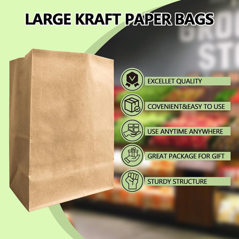 MAXTBEE 70 Pack Bags,58 Lbs Bag,14x10.5x6.5 Inch Paper Kraft Paper Heavy Duty Large Grocery Brown Bags for Storage,Take
