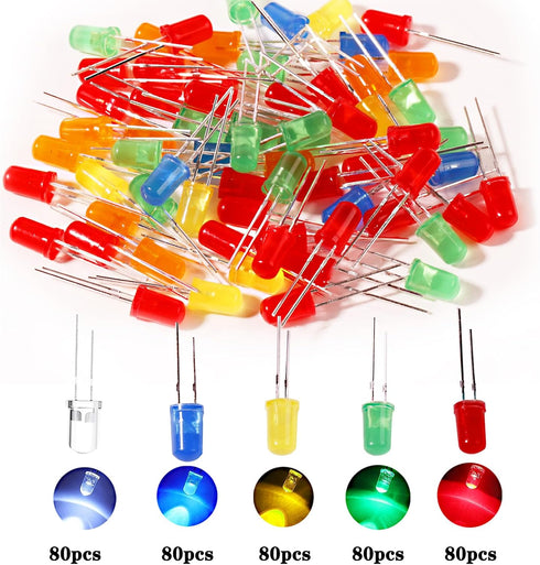 Juasky 400pcs Kit5mm Led Light Diode Light Emitting Diodes Assortment for Science Experiment DIY Projects