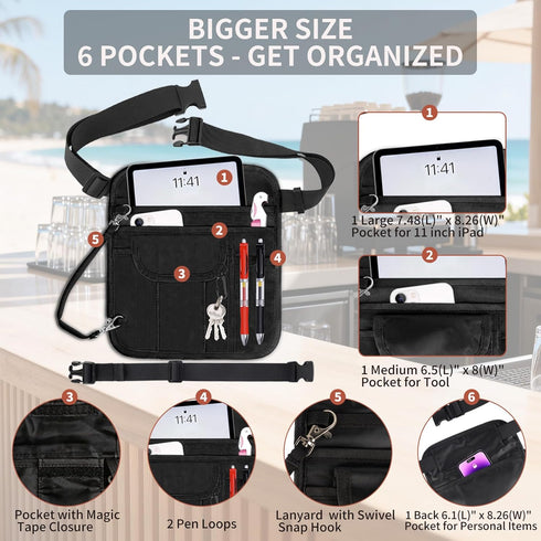 26.4-61Inch Server Apron with Adjustale Strap,Restaurant Waitress Accessories Bag with Pockets for Hotel Bar(Inc Strap
