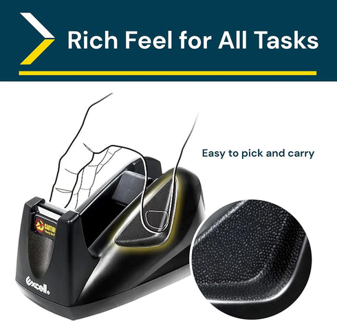 Excell Desk Tape Non-Skid Base Dispenser 3pc - Durable Plastic Tape Holder for Easy One Hand Use