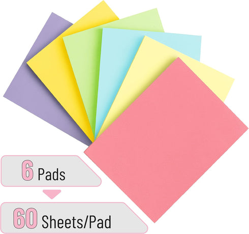 Mr. Pen Sticky Notes, 1.5"x 2", 6 Pads, 60 Sheets/Pad, Pastel Colors, Mini Sticky Note Pads