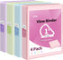 SUNEE 1 Inch 3 Ring Binder, Clear View, PVC-Free, Fits 8.5x11 Inches, Assorted Pastel, 4 Pack for School or Office