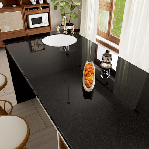 Glossy Black Contact Paper, 15.75" x 118", Peel and Stick Shiny Glitters Self Adhesive Removable Wallpaper for Kitchen